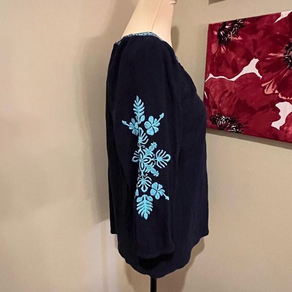 Talbots Navy and Turquoise Embroidered
Peasant Blouse, size Small - Picture 2 of 7